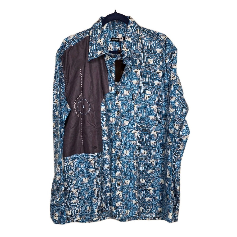 🌟‎ Woodin Handwork Long Sleeve Shirt Blue Geo Print XXL NWT Stylish